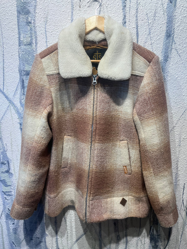 STS Ranchwear The Big Valley Wool Jacket - Pink Plaid, Womens Medium