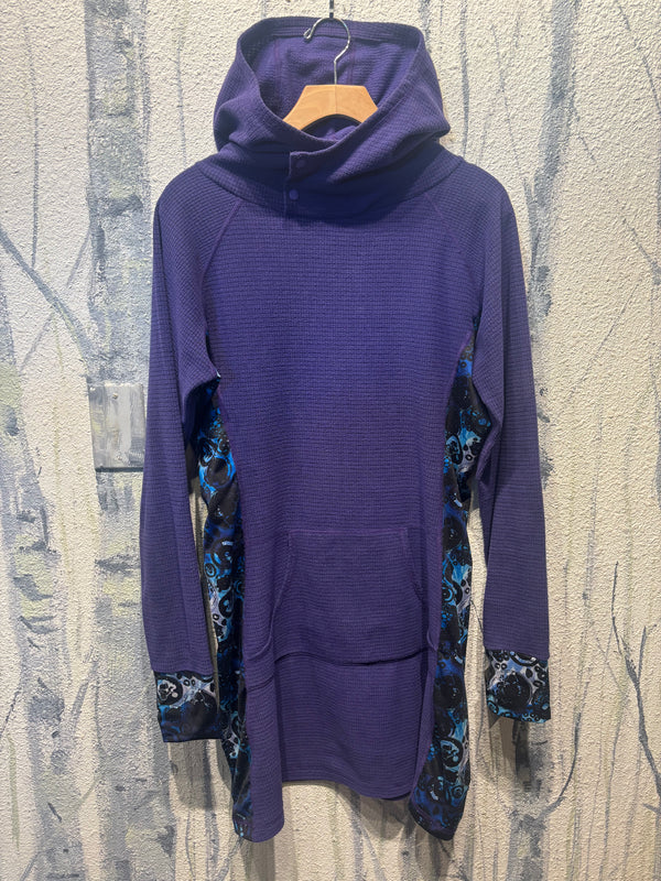 Youer Kind Apparel Grid Fleece Hoodie Dress - Purple, Womens Medium