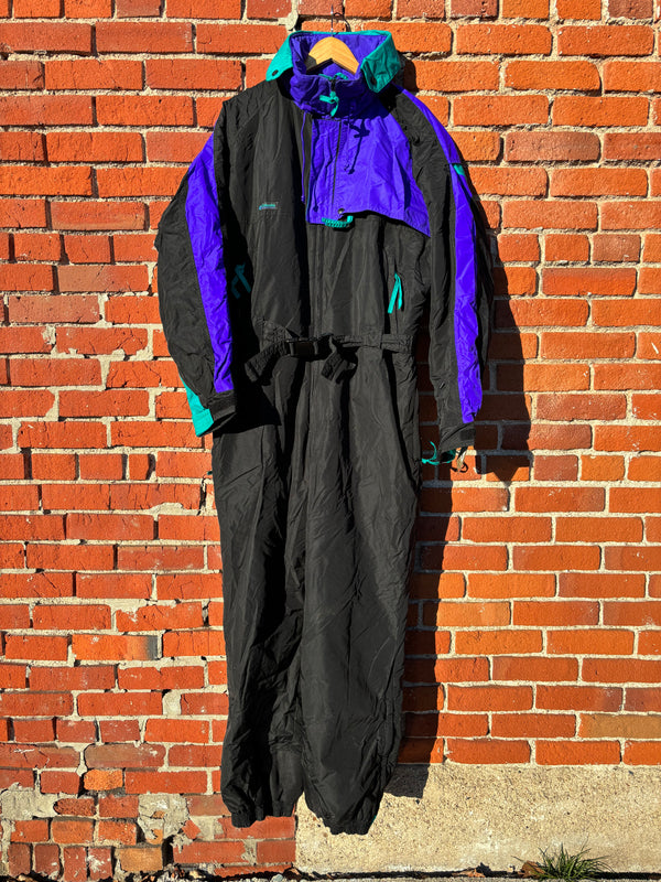 Vintage Retro Columbia Snow Suit Ski Suit - Black/Purple/Green, Mens X Large