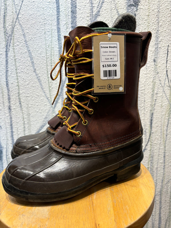 Hoffman's Leather Cleated Calks Boots Snow Boots - Brown, Mens 6
