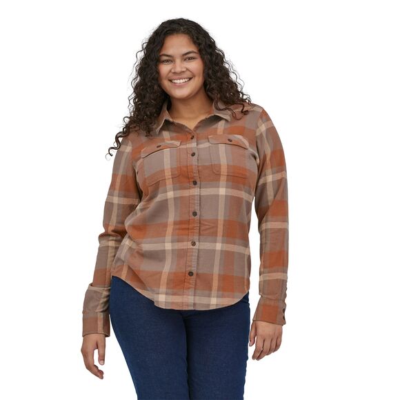 Patagonia Long Sleeve Organic Cotton Midweight Fjord Flannel Shirt - Dusky Brown, Womens Small