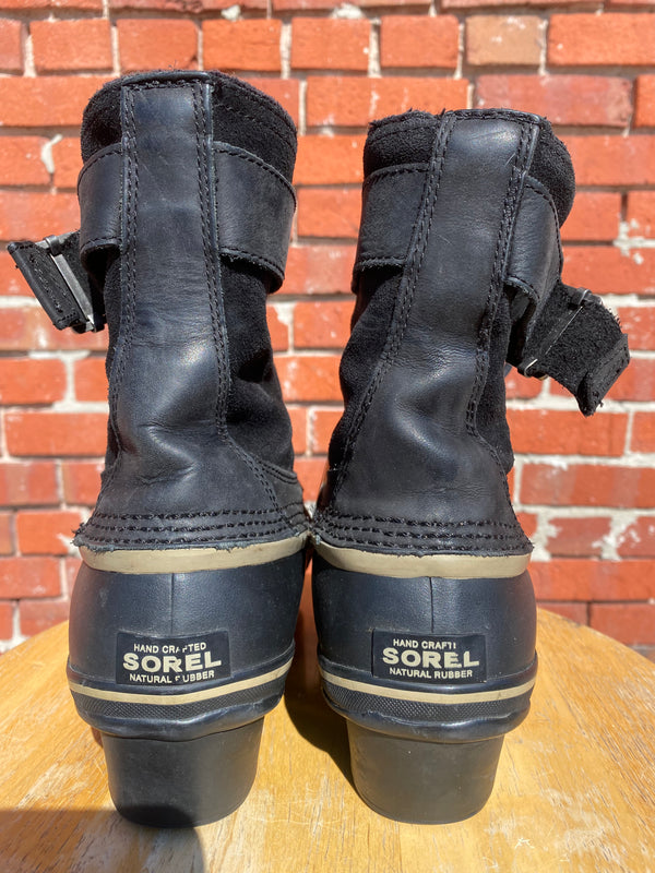 Sorel NL 2125-010 Leather Buckle Snow Boots - Black, Womens 11