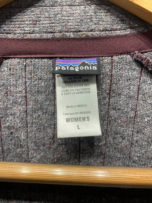 Retro Patagonia Wool Full Zip Sweater - Maroon, Womens Large